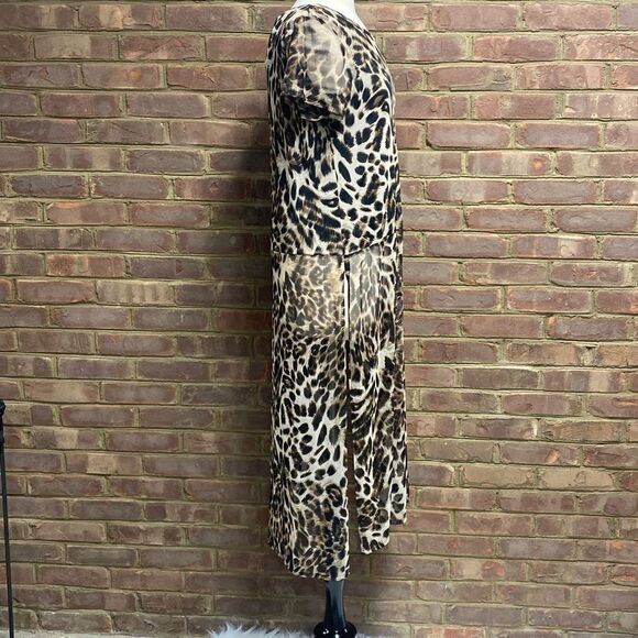 Cha Cha Vente Cheetah Short Sleeve Sheer Tunic Top Size Large NEW - Picture 4 of 9